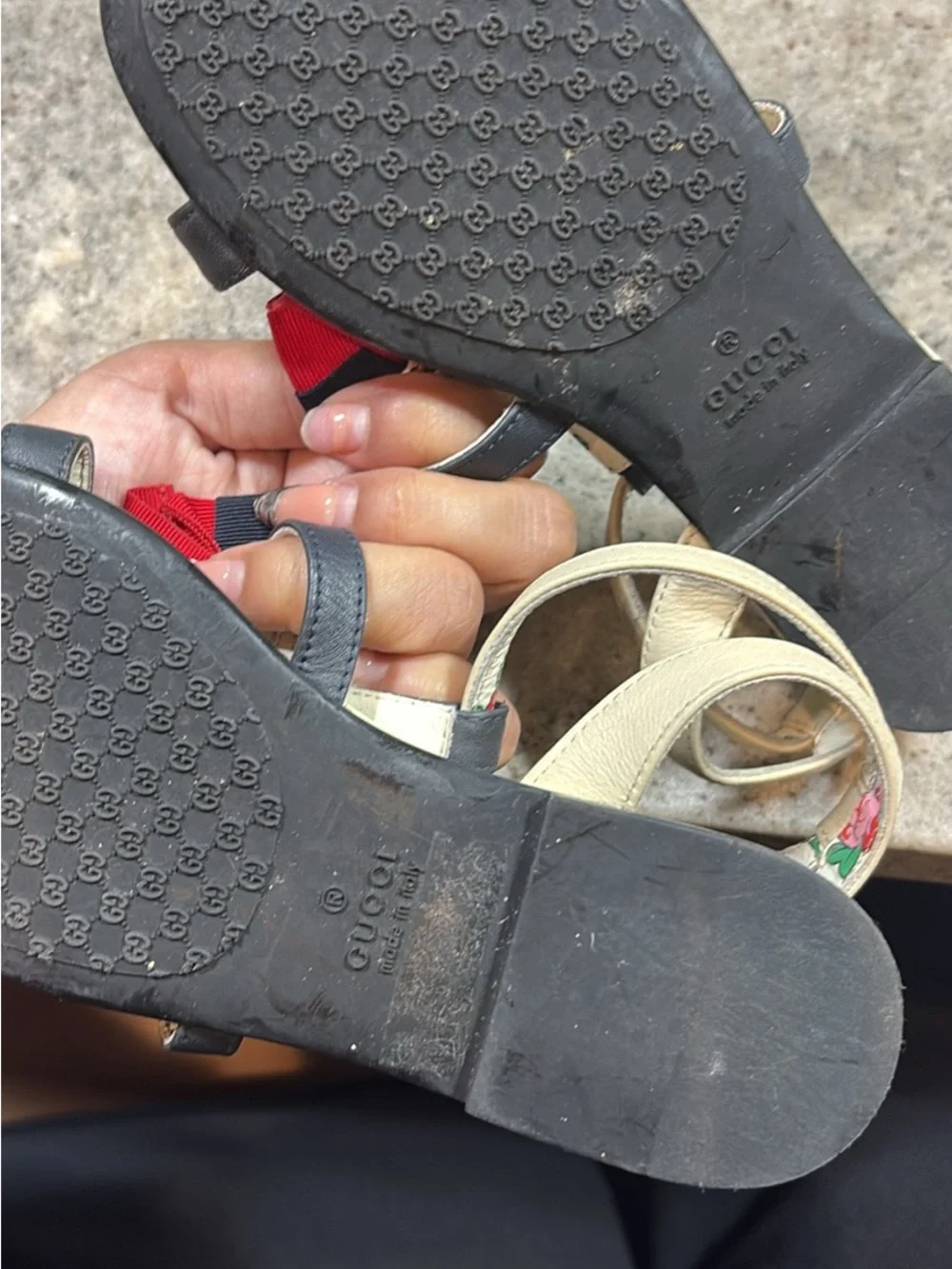 Gucci Kids Navy & Red Bow Floral Strap Sandals